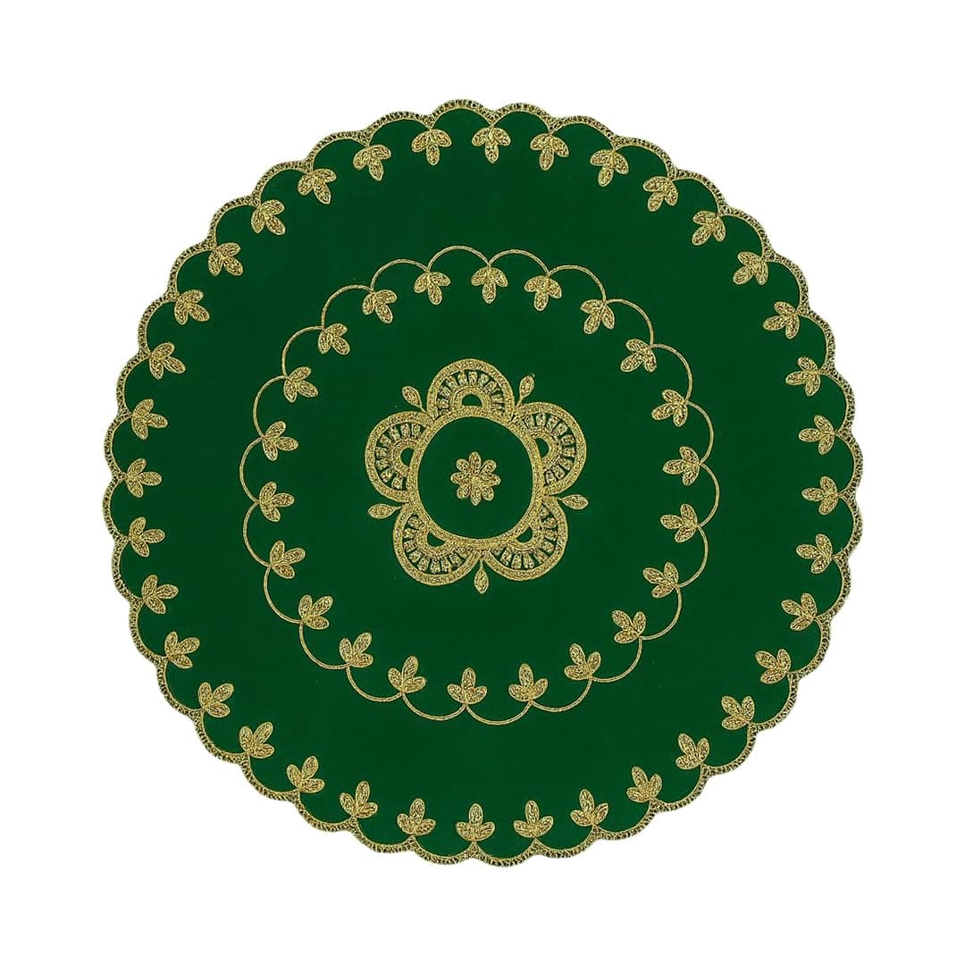 Shoppersduniya Green Velvet Designer Aasan Pooja Cloth Mat Mandir Temple Home Office Base Chowki 61 cm