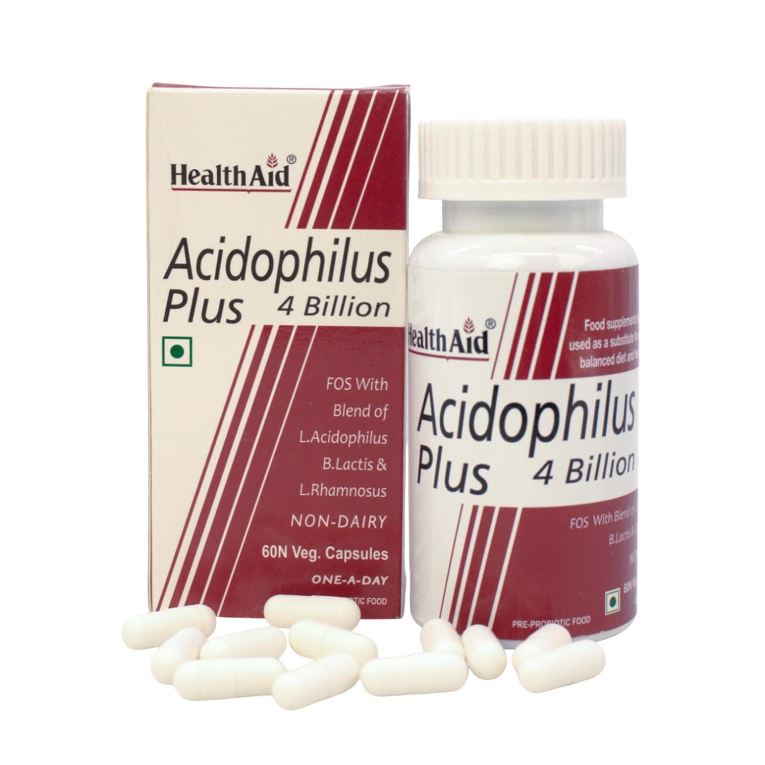 HealthAid Acidophilus Plus 4 Billion CFU - 60 Veg Capsules | Probiotic Gut Health Supplement with Lactobacillus Acidophilus & Bifidobacterium | Digestive & Immune Support
