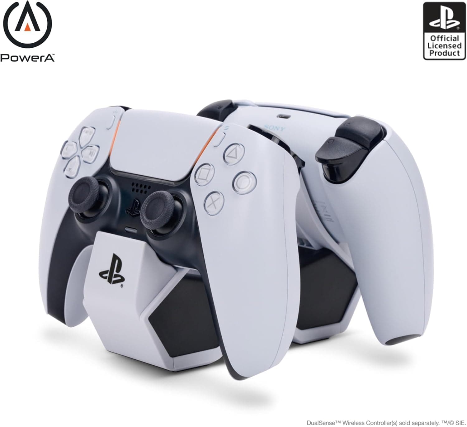 PowerA Twin Charging Station for PS5 DualSense and DualSense Edge Wireless Controllers, AC Adaptor Included, with LED Indicator, Vertical Dual Controller Fast Charging Dock (Officially Licensed)