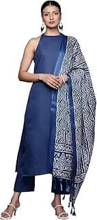 Varanga Women Straight Kurta Pant Set with Dupatta | Pure Cotton | Round Neck | Sleeveless | Calf Length | Solid | Casual Wear