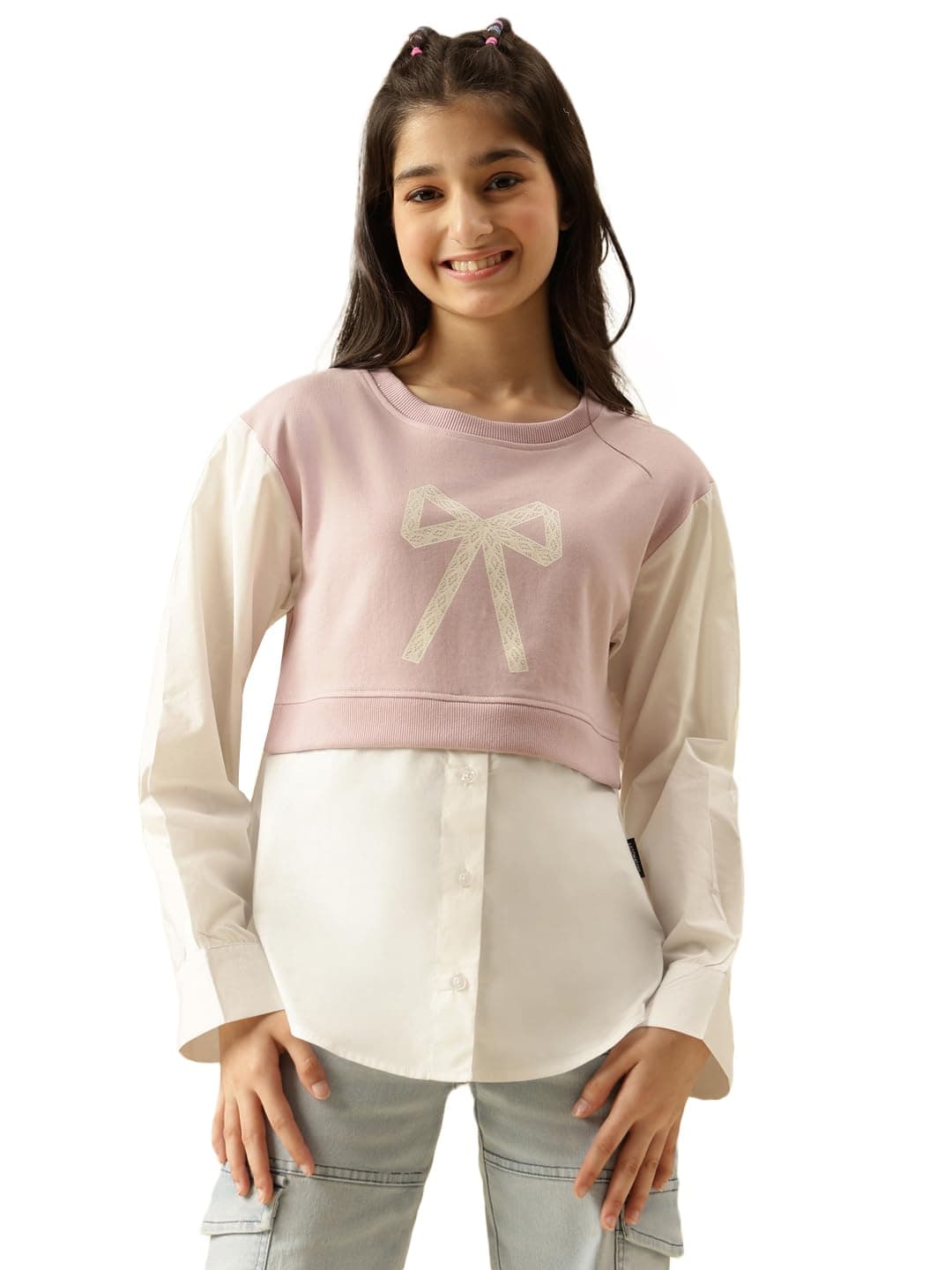 Li'l Tomatoes Girls Layered Sweatshirt | Looper Fabric Light Winter Casual Pullover Top | 9–16 Years
