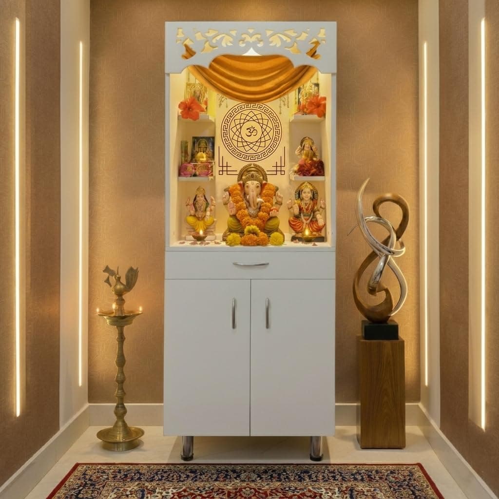 Alpine Willow 5.7 Ft X 2 Ft mandir for Home Big Size (DIY Assembly-Do it Yourself) I Pooja ghar I Corian Design devghar I Big Size Temple for Home I Pooja Mandir Unit I Devghar with LED Light