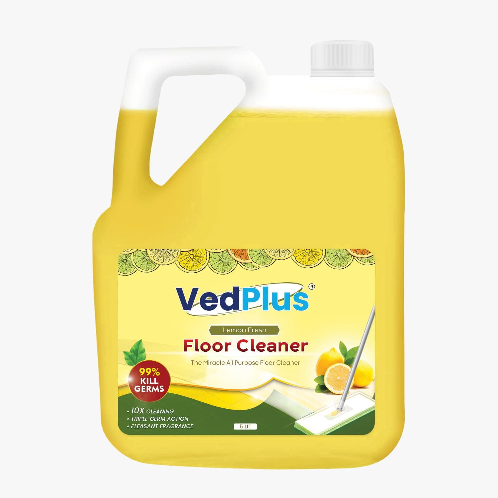 VedPlus Lemon Fresh Floor Cleaner - 5L |99% Germ Kill With Triple Germ Action |All-Purpose Liquid Cleaner |10X Cleaning Power |Long-Lasting Pleasant Fragrance |Ideal For Home, Office & Commercial Use