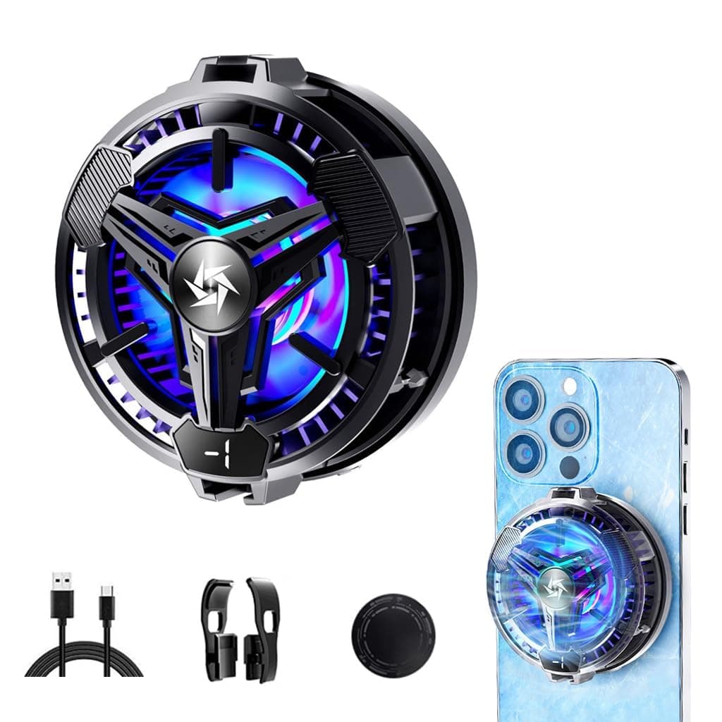 Sounce Phone Cooler Gaming Fan, Led Gaming Mobile Cooler With Digital Display & RGB Lights, Magnectic Phone Radiator for iPhone, Smartphones from 4.5-7 in, Cooling for Live Streaming