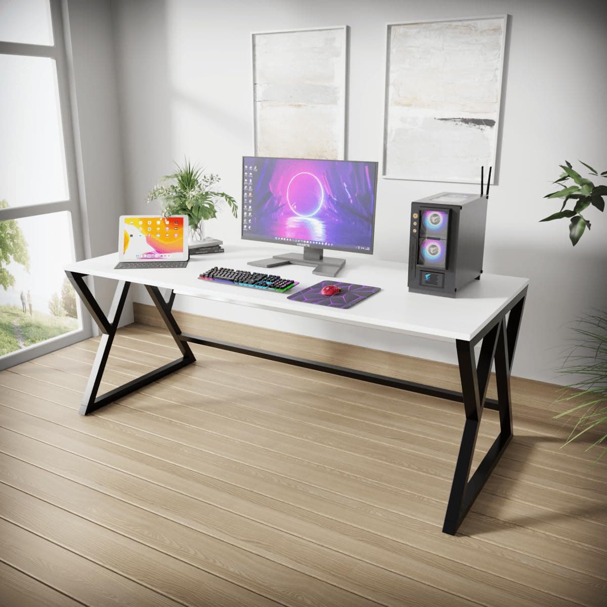 Riyan Luxiwood Daffodil Computer Table in Engineered Wood with Flat Surface, Multi-Usage Laptop Desk & Home Office, Desk Sturdy Gaming Table (White, Medium)