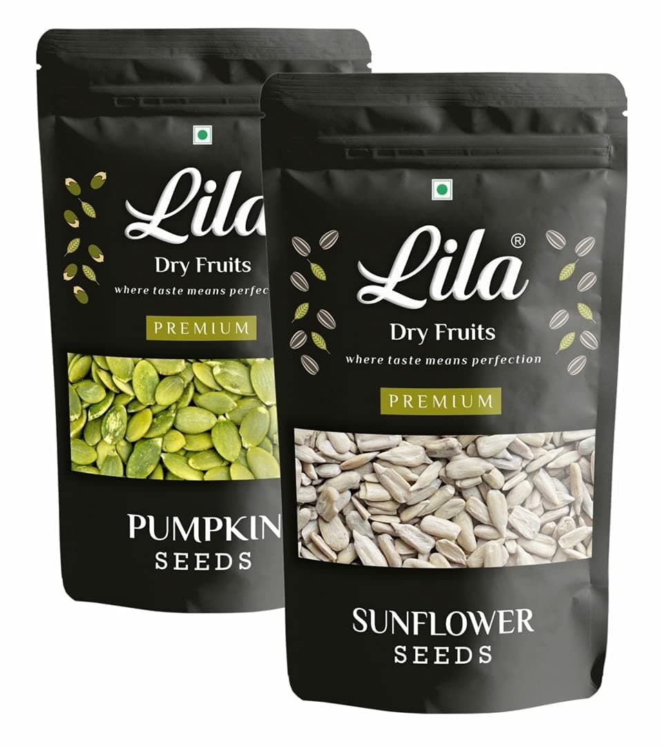 LILA DRY FRUITS Pumpkin Seeds 200g and Sunflower Seeds 200g for Eating | Protein Rich Snacks High Fiber Superfood Immunity Booster Diet Seeds for Salads, Smoothies 400 g Perfect for Gifting