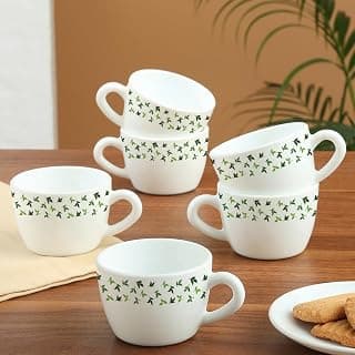 Larah by BOROSIL Silk Series Opalware Sage Cup Set, 140ml, 6 Pieces, White
