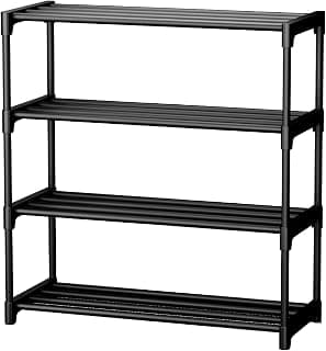 eumqestoer Shoe Rack for Home | 4 Tier Plastic Shoe Stand | Multipurpose Foldable & Stackable Shoe Storage Organizer | Lightweight Durable Shoes Rack for Bedroom, Entryway, Hallway Furniture (4 LAYER)