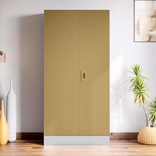Interio by Godrej Slimline 2 Door Steel Almirah | Royal Ivory and Textured Iced Coffee + 1 Year Warranty, Locker, 4 Shelves
