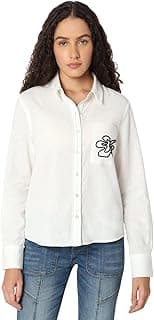 VERO MODA Women's Solid Regular Fit Shirt with Embroidered Detailing | Desk-to-Dinner' Soft Formal Shirt
