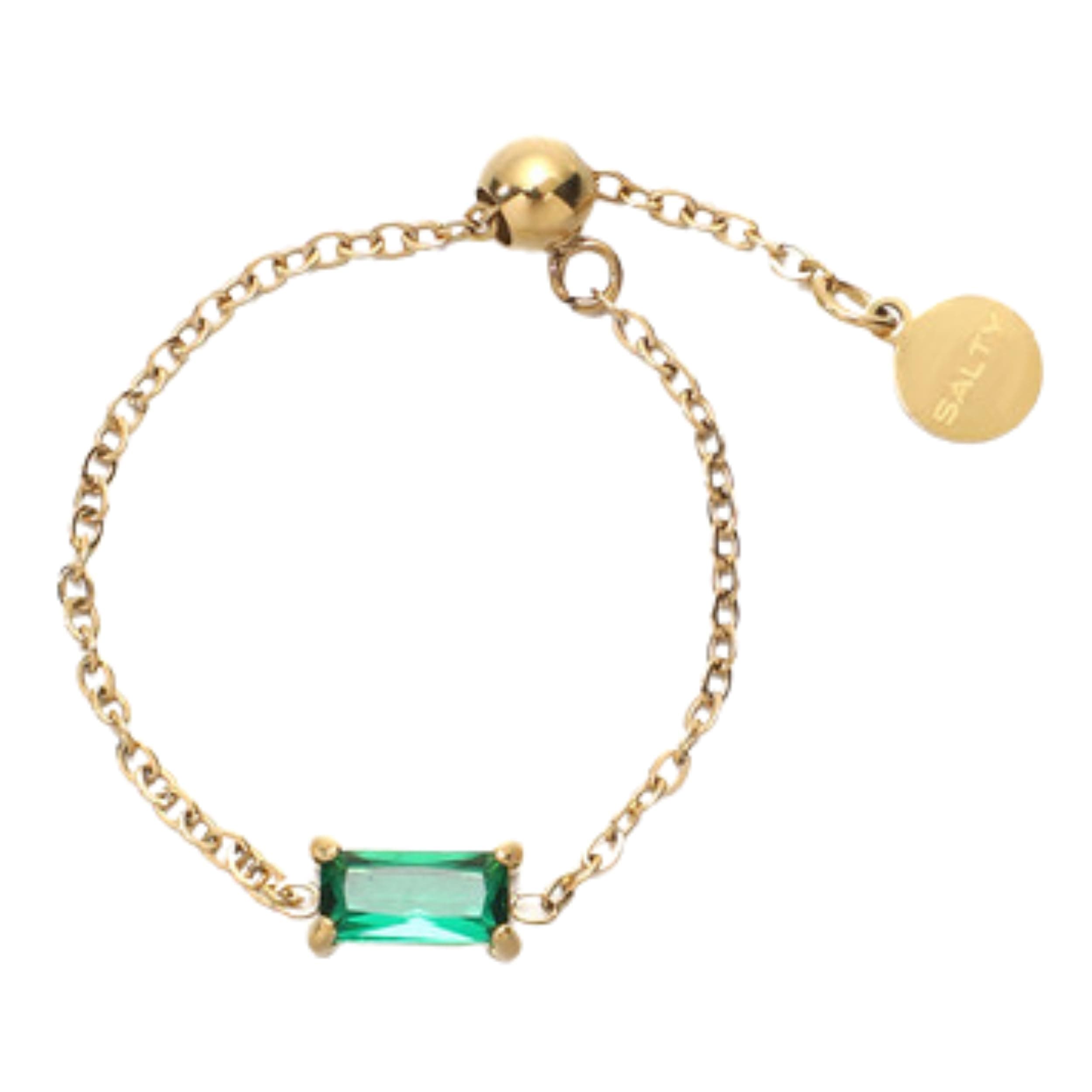 SALTY Anti Tarnish Emerald Green Self Love Finger Chain Ring for Women | Adjustable Fancy Jewellery Design | Latest Fashion Accessories for Girls | Minimal Jewelry | Ideal for Gifting | Marriage, Birthday | Gift for Valentine Day