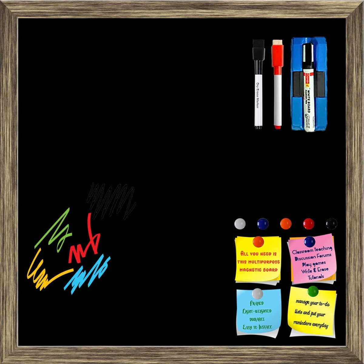 ArtzFolio Greys Family Black Colour | Framed Magnetic Dry Erase White Board | Includes Sticky Notes, Magnet Buttons & Markers | Antique Golden Frame | 28 x 28 inch (71 x 71 cms)