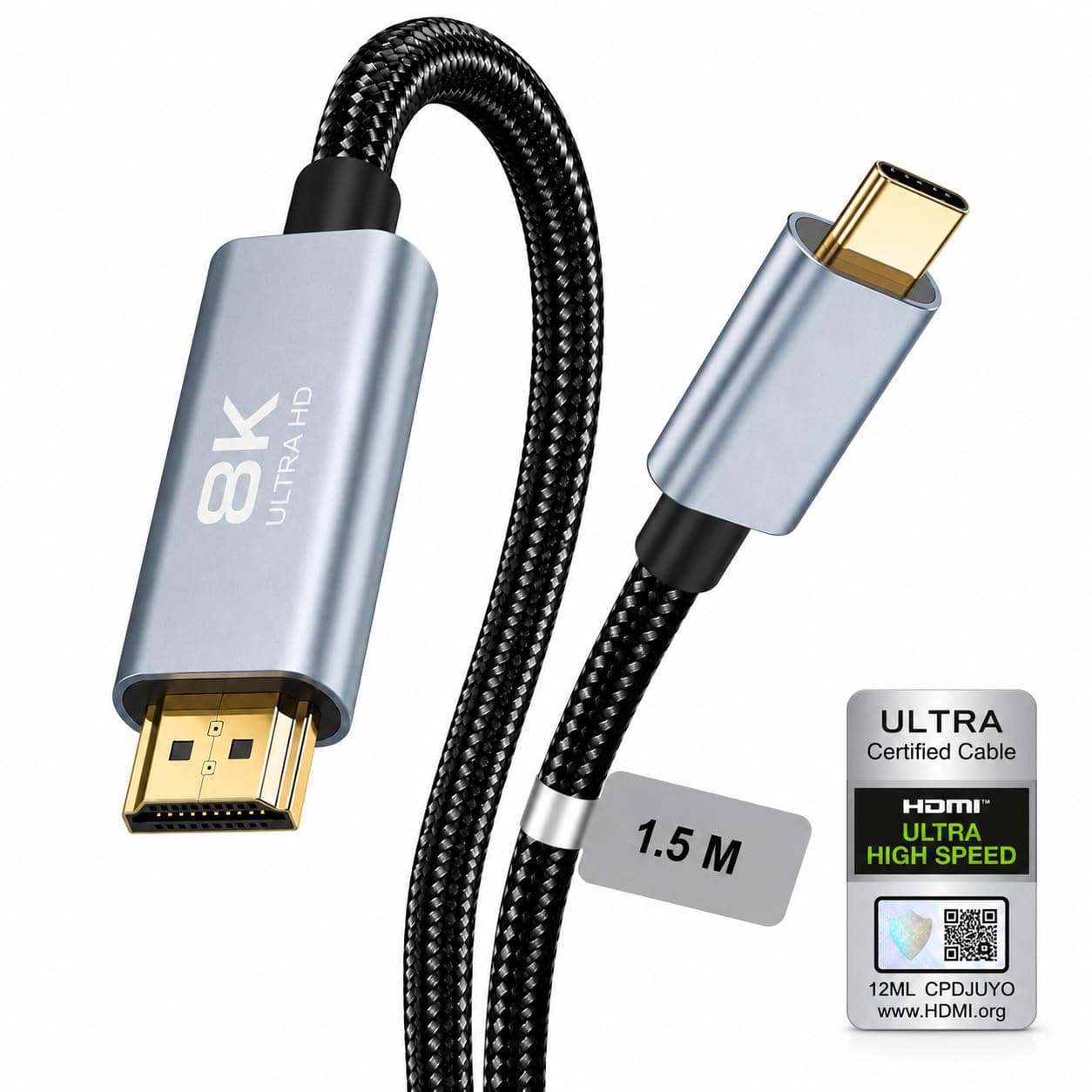 Basesailor HDMI to USB-C Cable 1.5M (4.9ft), 4K UHD Type-C to HDMI Adapter Cable for Monitor & TV, USB C to HDMI Cable for Laptop/Phone, HDMI Cable Type C USB Connector Compatible Devices by AIL-KIN