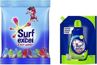 Surf Excel Easy Wash Detergent Powder, 5 Kg & Matic Top Load Liquid Detergent 2 L Refill, Designed For Tough Stain Removal on Laundry in Washing Machines - Super Saver Offer Pack