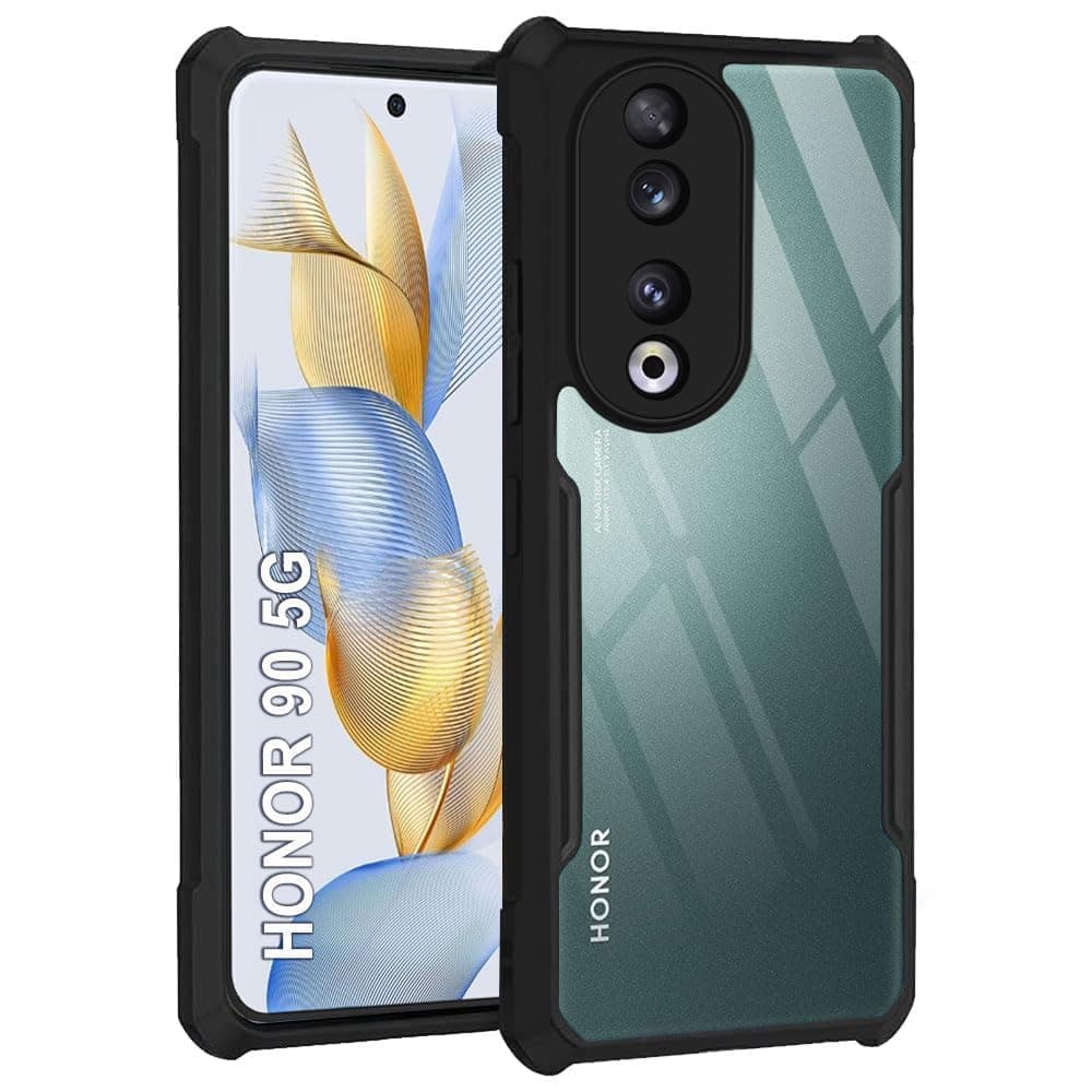 Amazon Brand - Solimo Shockproof Crystal Clear Back Cover for Honor 90 5G | 360 Degree Protection | Transparent Honor 90 5G Back Cover Case (PC & TPU, Black Bumper)