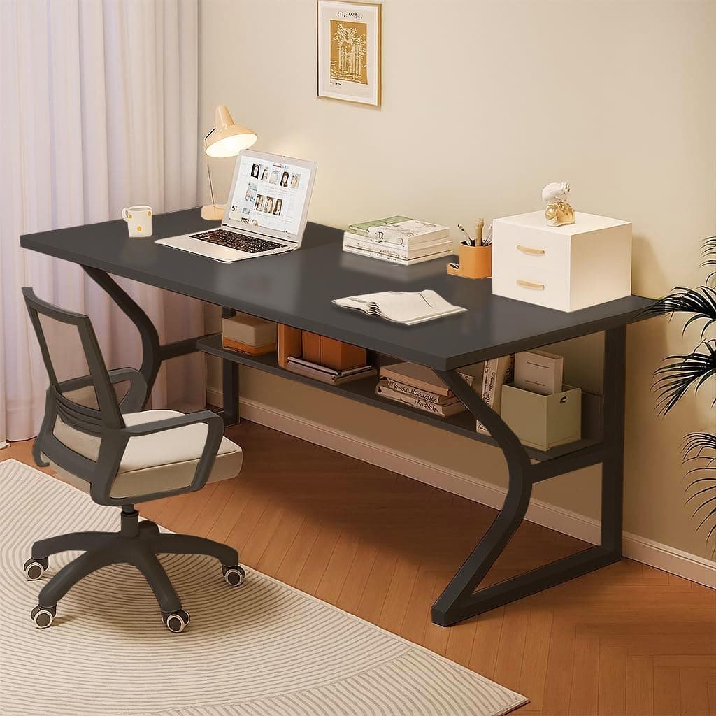 Klaxon Wood & Metal Finish Study Table | 1 Year Warranty Study Table for Students/Adults, Computer Table, Office Table (Arko White, DIY Installation)(Black -Arko - 120 cm)