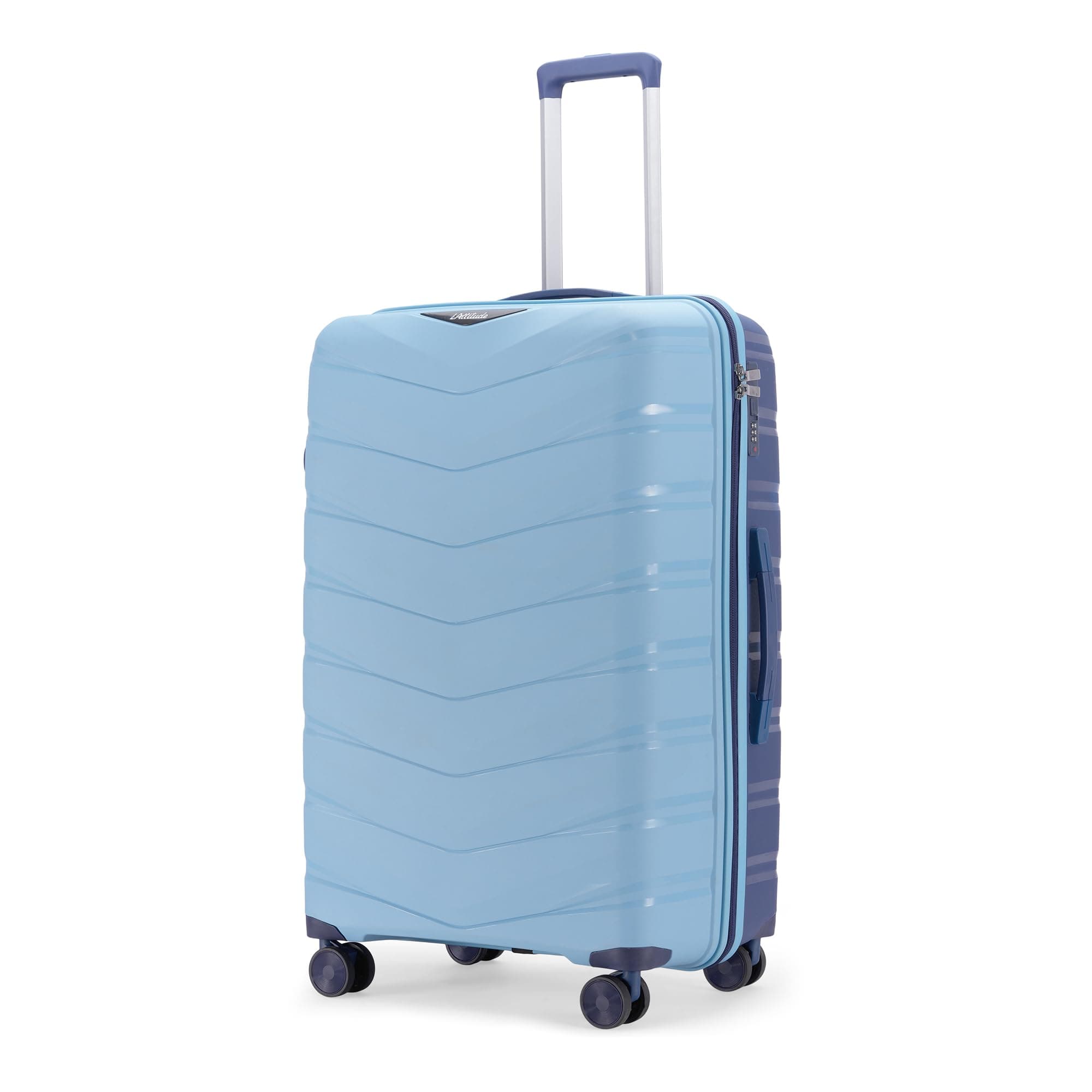 LAttitude By Provogue Axis Medium Check-in Suitcase 65 cm 24 inch Polypropylene Hard Trolley, 8 Spinner Wheels, 3-Pocket Convipack, Dual-Tone Shell, Recessed Number Lock Sapphire Blue/Peacock Blue