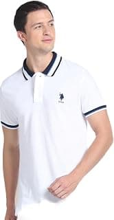 U.S. POLO ASSN. Solid Slim Fit Polo T Shirt for Men - 100% Cotton, Half Sleeves Mens Tshirt - M, White