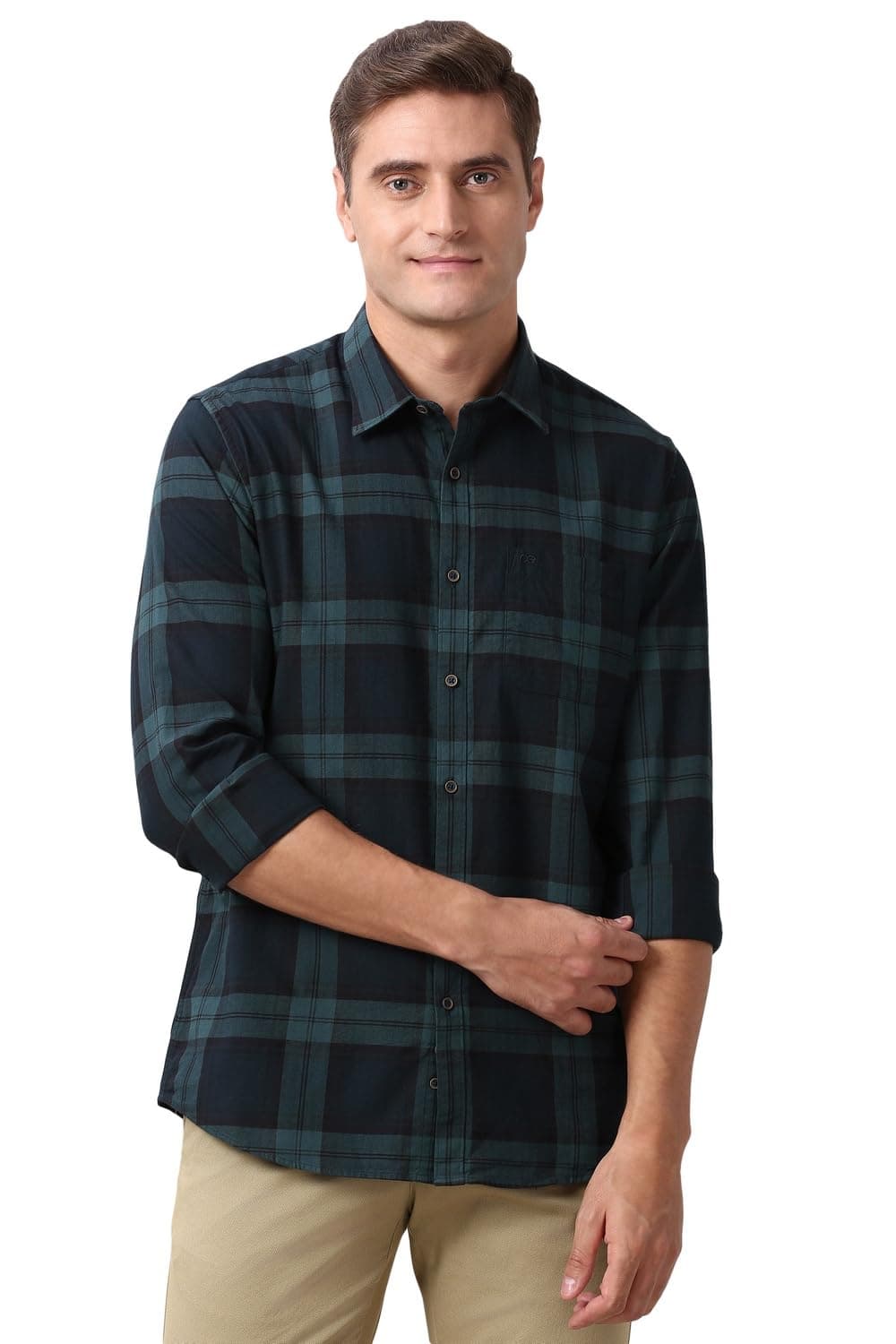 Peter England Men's Checkered Cotton Shirt | Smart Casual | Full Sleeves