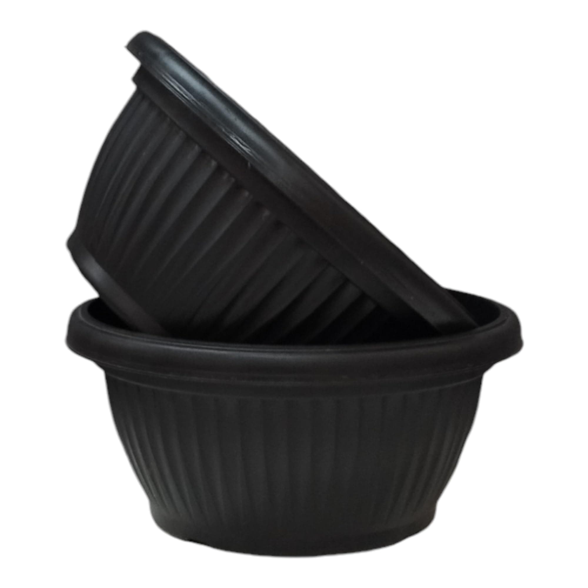 Harshdeep Bonsai Planter 12 Inch – Bello Bowl - Durable Design with Drainage | Perfect for Home, Balcony, Patio & Garden Decorative Recyclable Pot Set of 2 (Black)