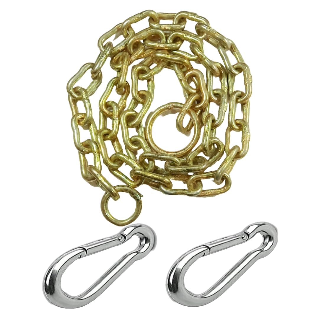 TEELLON 4FT Strong Heavy Duty Metal Chain 6mm & 2Pcs Snap Hook 8MM for Hanging Swing Hammock Chair - Garden Swing/Playing Jhula Weight Up to 500kg (Golden, 4 Feet)