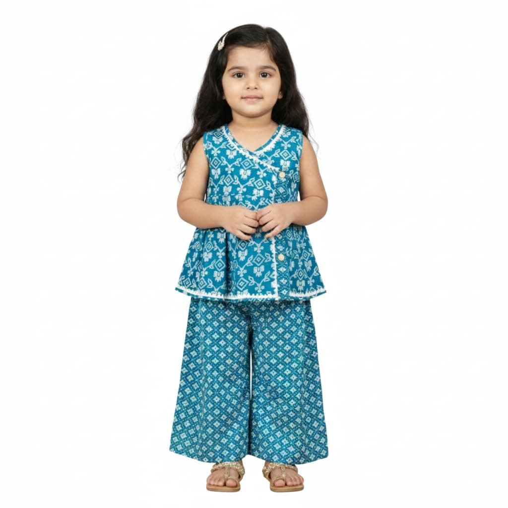 mustmom Sleevless Floral Printed Festival Cotton Frock & Palazzo Set for Baby Girls | Haldi Ceremony Wedding suit for girls