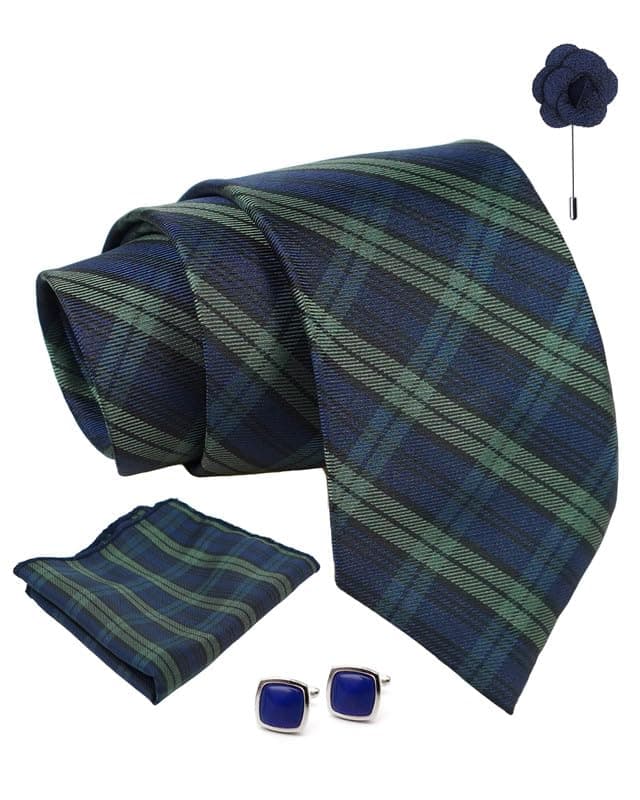 Axlon Tie for Men – Micro Silk Neck Ties Set with Cufflinks Flower Pin, Pocket Square & Black Gift Box, Combo Necktie Sets for Office Wear, Formal Suits & Weddings (Navy Blue, AX24_25)