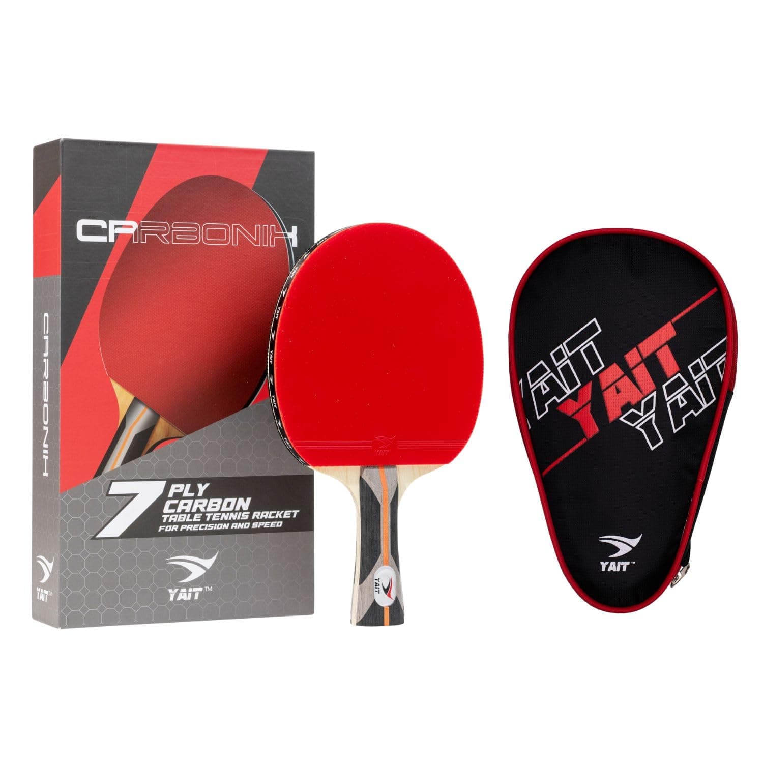 YAIT Carbonix Carbon Table Tennis Racket with Stylish Cover Bag | 7-Ply Carbon Blade + ITTF Standard Rubber | Professional Table Tennis Racquet for Spin, Speed & Control | Advanced TT Bat