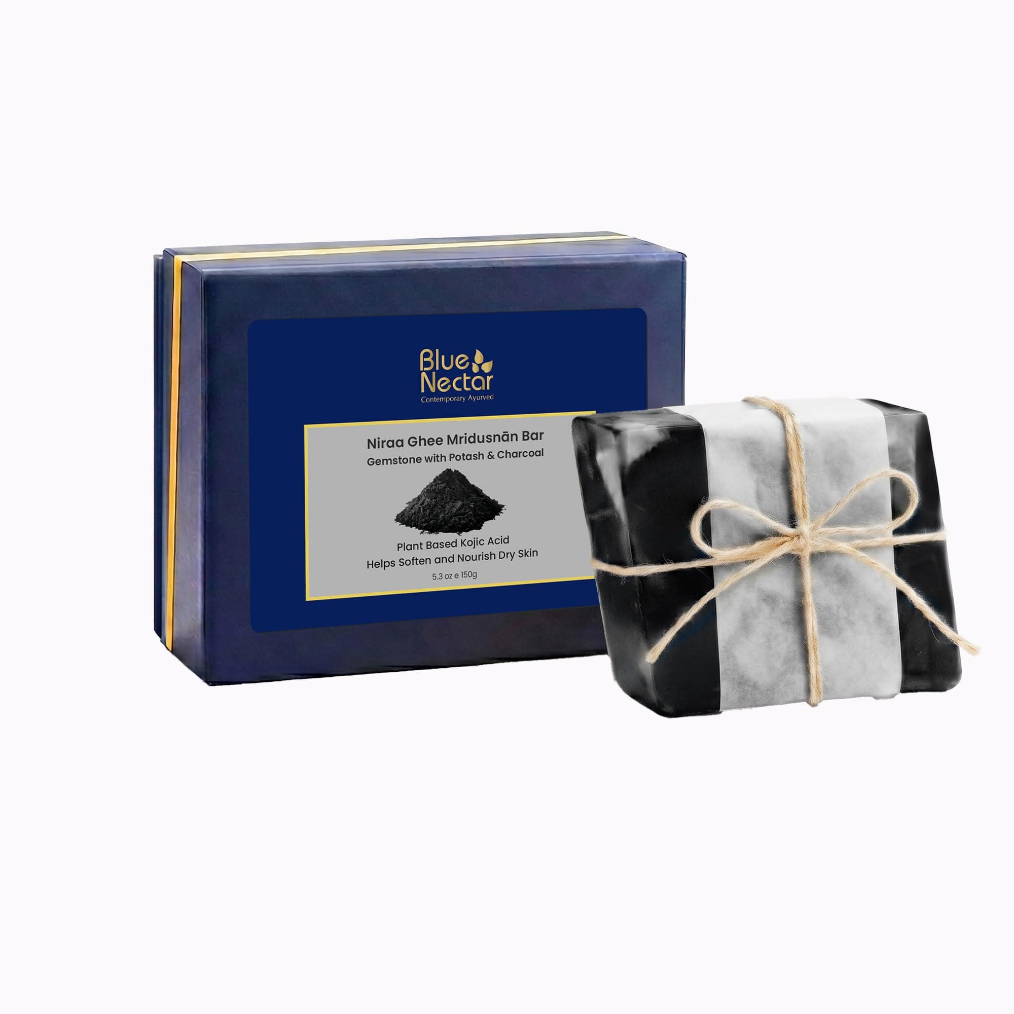 Blue Nectar Potash & Charcoal Soap Bar | Deep Cleansing Bath Soap for Tan Removal & Oil Control for Men & Women | Activated Charcoal with Ayurvedic Herbs for Skin Brightening (150 g)
