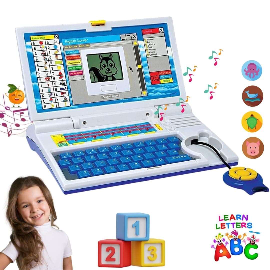 VEBETO Educational Laptop for Kids (1 Year Warranty) w/ Mouse Games 20 Fun Computer Activity Learning Toy for 2 3 4 5 Years Boys Girls Learn Letters Words Mathematics Music Logic Memory Tool, Blue