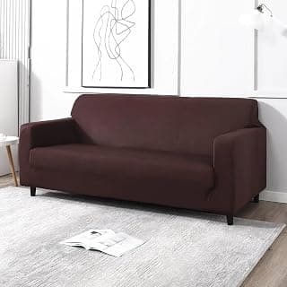 HK 3 Seater Sofa Cover with Elasticity, Protective, Stretchable, Spandex & Polyester Sofa Slipcover (3 Seater, 185cm * 230cm) Brown