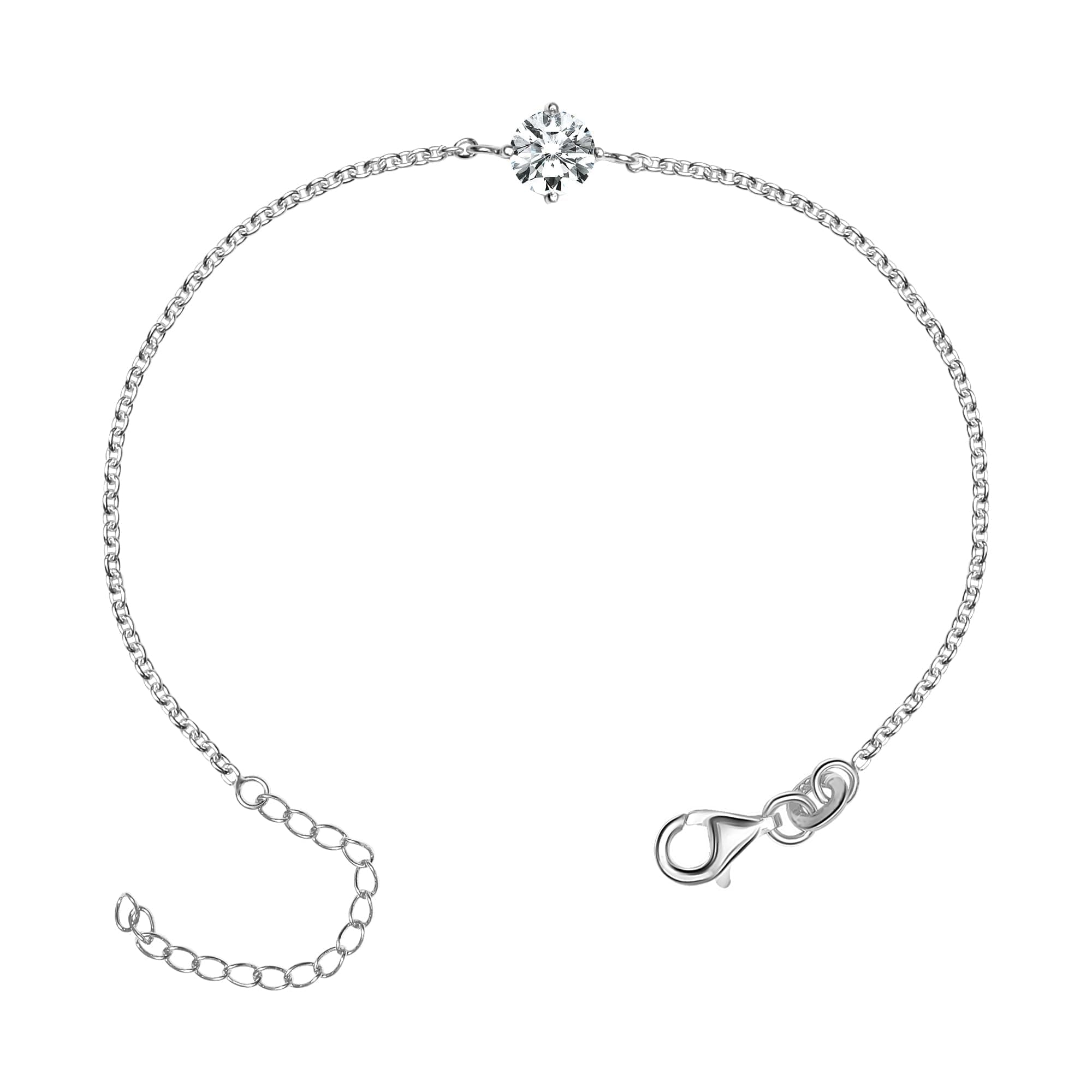 TRUESILVER ACPL 925 Sterling Silver Solitaire Bracelet for Women | Round CZ Stone Link Chain Bracelet | Adjustable Elegant Bracelet for Women 8 Inches