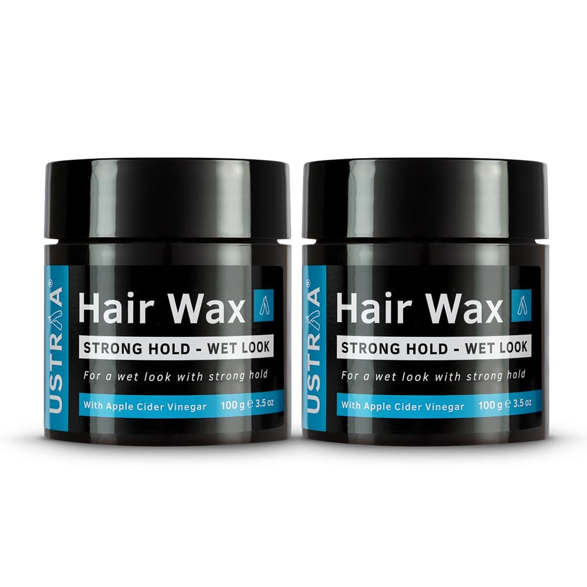 Ustraa Strong Hold Hair Wax For Men- Wet Look - 100g - (Set of 2) Non-greasy wax, Easy-to-Wash, Strong Hold, Glossy & Shiny Finish, Wet Italian-look without harmful chemicals