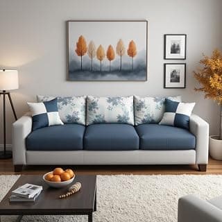Torque Wayland Premium Fabric Sofa 3 Seater (Blue & Light Grey) | Modern Three Seater Couch with 2 Cushions | 3 Seater Sofa for Living Room Festival Gift
