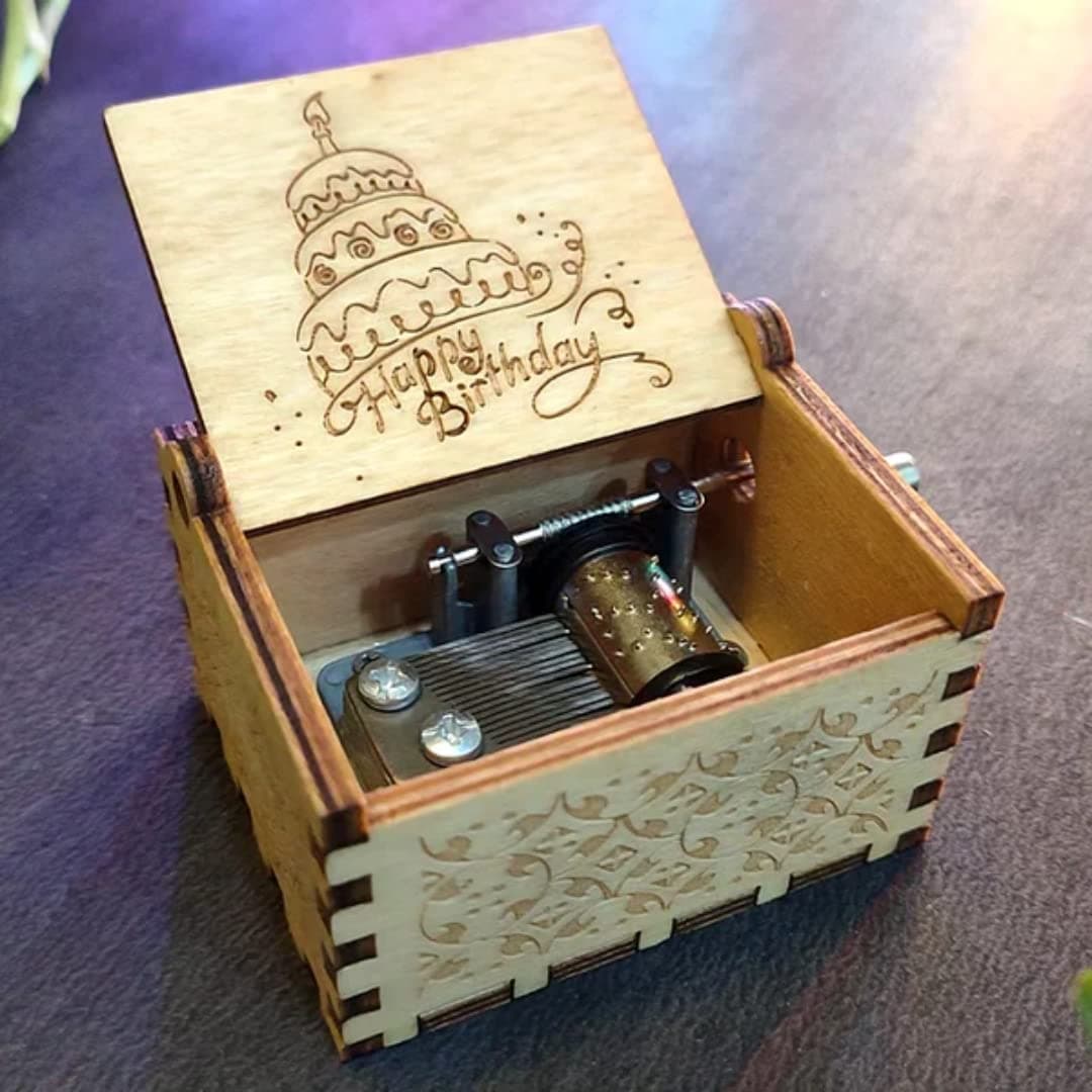 Zesta Happy Birthday Musical Box Gift | Music Crank Mini Collectible for Girlfriend, Boyfriend, Husband, Wife | Unique Musical Gifts for Music Lovers | Vintage Wooden Box
