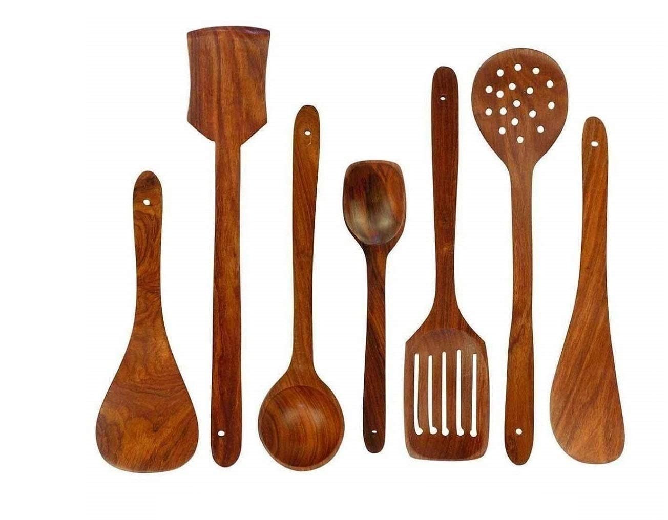SKAFA Shesham Wood Cooking Spoon, Set of 7, Brown