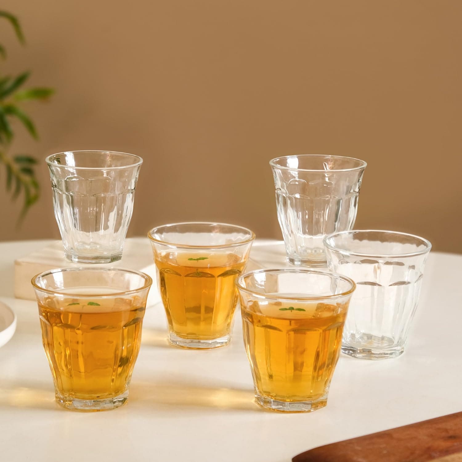 Nestasia Set of 6 Glass Tumblers | Durable, Lead-Free, Thick-Walled Drinkware with Octagonal Base, Dishwasher Safe | Ideal for Water, Juice, Cocktail, 250 Ml