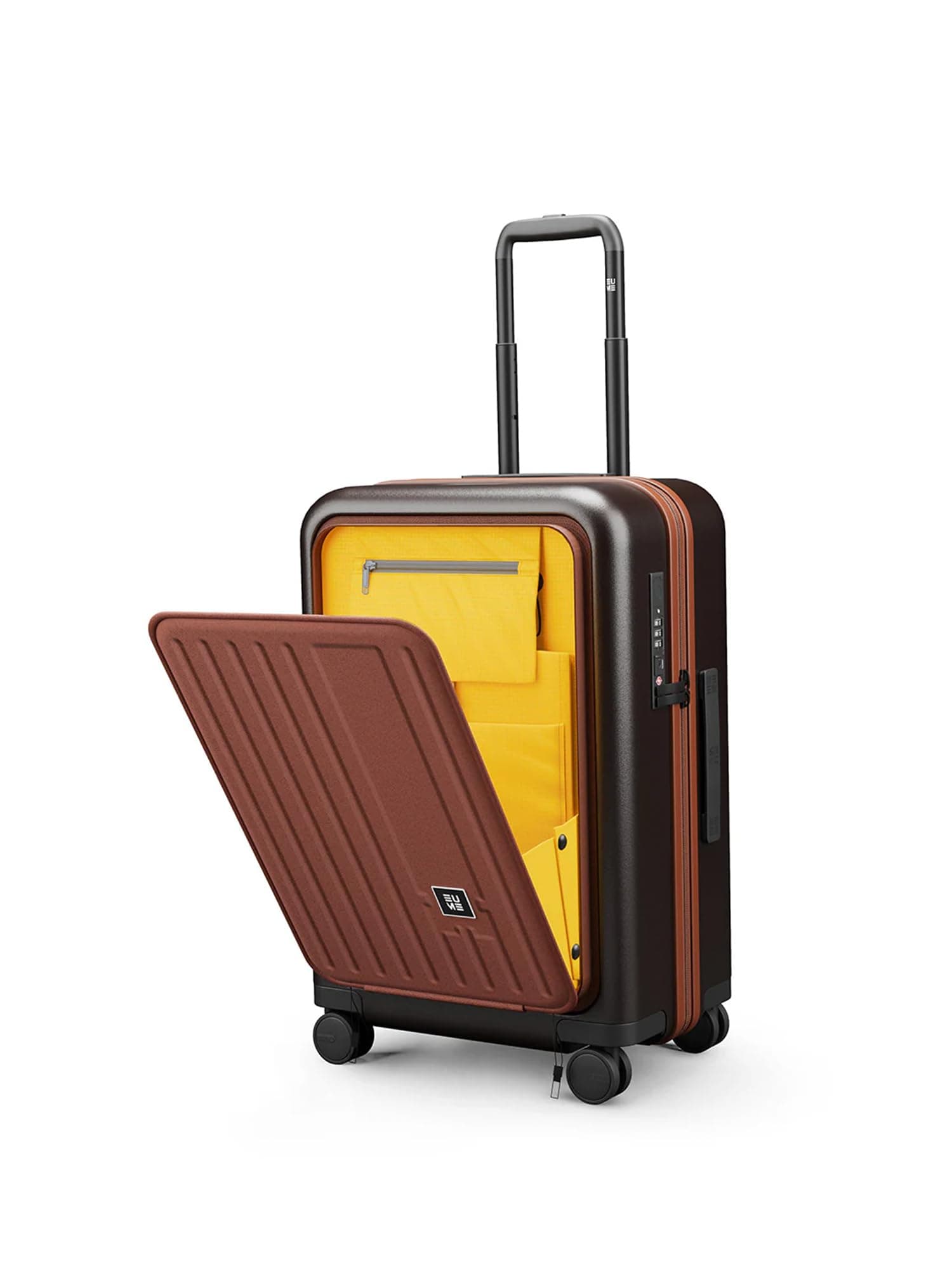 EUME Cabin Pro Luggage Trolley for Travel 57cm, Cabin Bag | Trolley Bag Small for Luggage | with Laptop Sleeve | 100% Polycarbonate (PC) 8 SilentRun Hinomoto Wheels, Espresso Brown