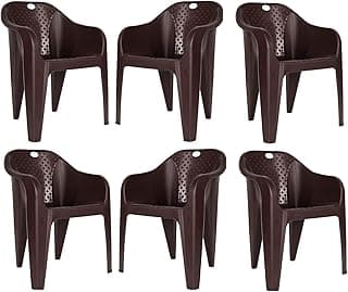 Homiboss Plastic Chair | Chairs for Home | Dining & Restaurant | Living Room & Bedroom | Office, Garden, Indoor & Outdoor | Kursi | Color - Brown | Plastic Chairs Set 6 Pieces