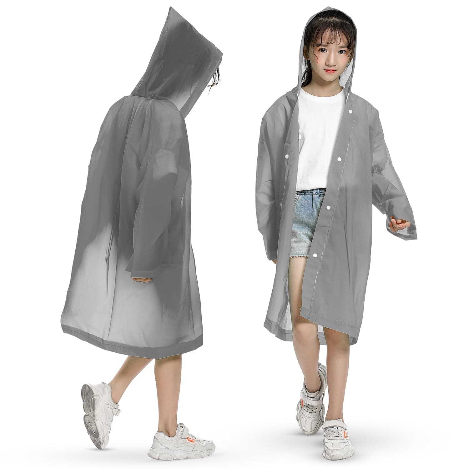 HACER Raincoat Waterproof Full Length Hood & Pockets Rainwear for Kids- (Grey, Free Size, 1 Pc)