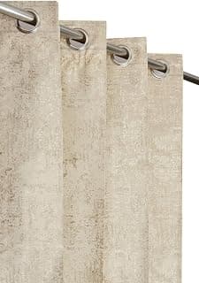 Premium Jacquard Fabric Room Darkening Texture Designer Grommet Curtains 7 Feet For Door, Beige, 4 Pieces