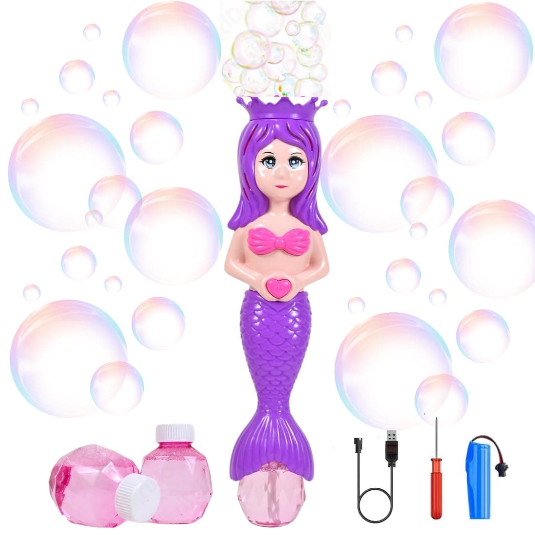 VikriDA Magic Mermaid Bubble Wand – Automatic Bubble Machine for Indoor & Outdoor Fun – Purple