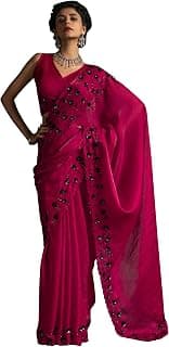 SAREE MALL Women's Pink Satin Silk Sequins Saree With Unstitched Blouse Piece (MORPNKH1099D_MK)