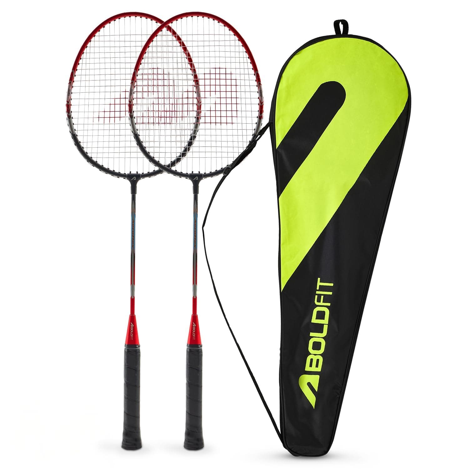 Boldfit Badminton Rackets Aluminium Badminton Racket with Full Cover Bag Standard Shuttle Bat Match Shuttle Bats Lightweight Aeroflex - Red Pack of 2