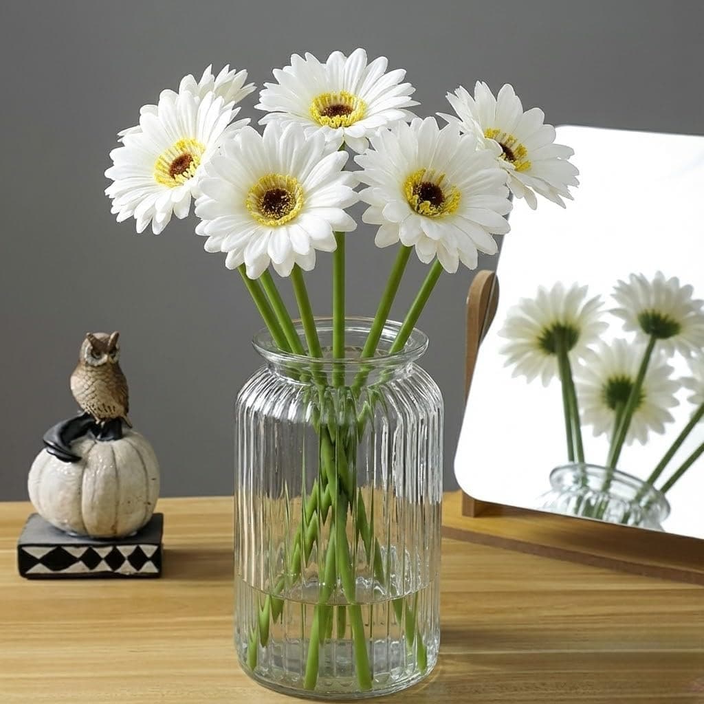 VENSA KINS Artificial Gerbera Flower Sticks (Pack of 5) for Home Decor | Realistic Faux Flowers for Vases | Wedding, Office, Living Room & Party Decoration | Long-Lasting, Washable & Reusable