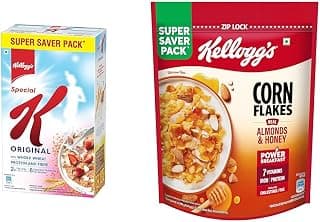 Kellogg's Original Special K | Only 2% Fat | Sub 300 Calorie Breakfast Cereals | Whole Wheat + Kellogg's Corn Flakes Real Almond Honey 1kg | High in Iron, Vitamin B1, B2, B3, B6 & C |