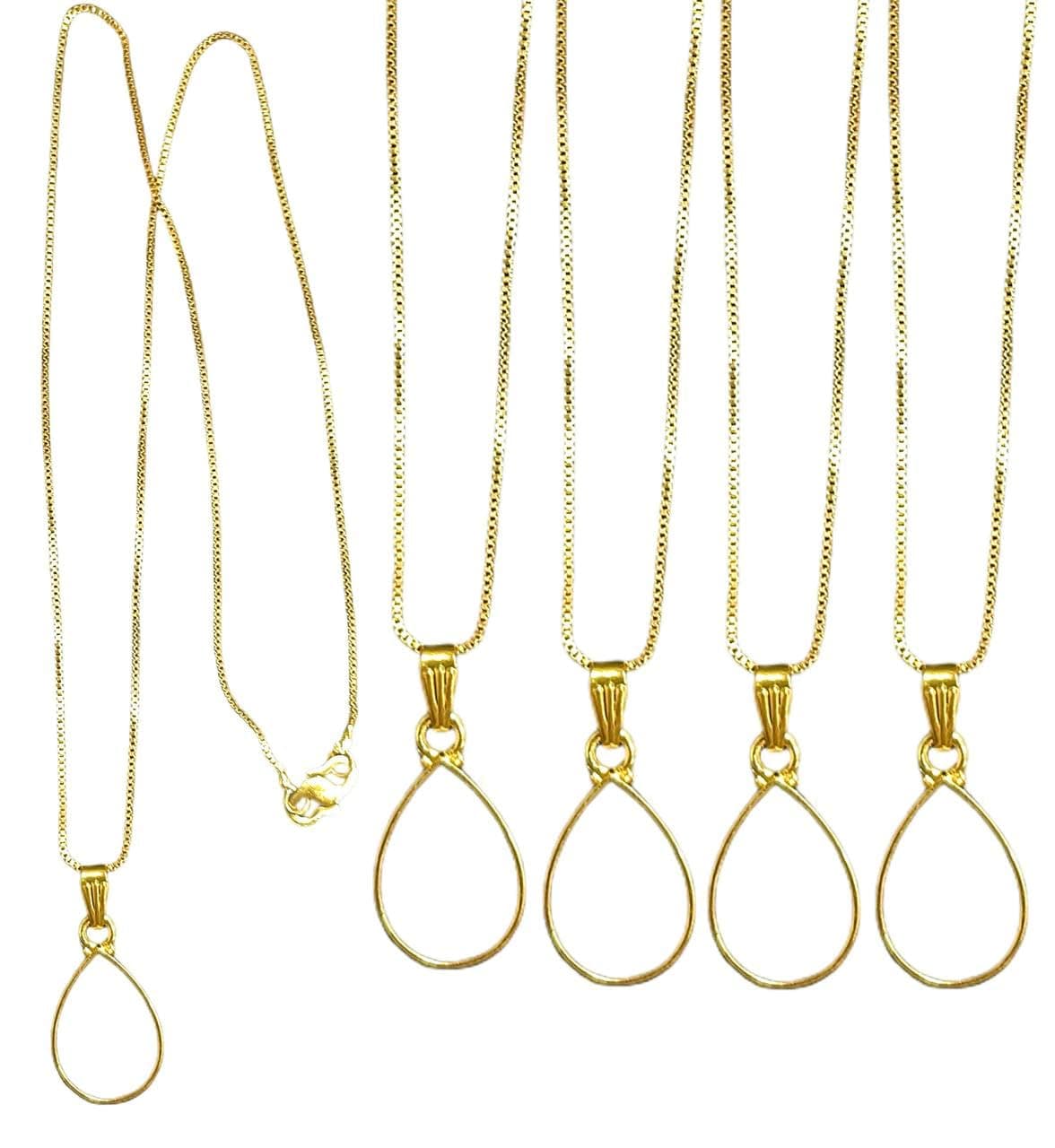 IRIKA Drop Shape Pendant Bazels with Chain – Gold Coated Open Bezels for Resin Art & Jewelry Making | Pack of 5 | Made in India