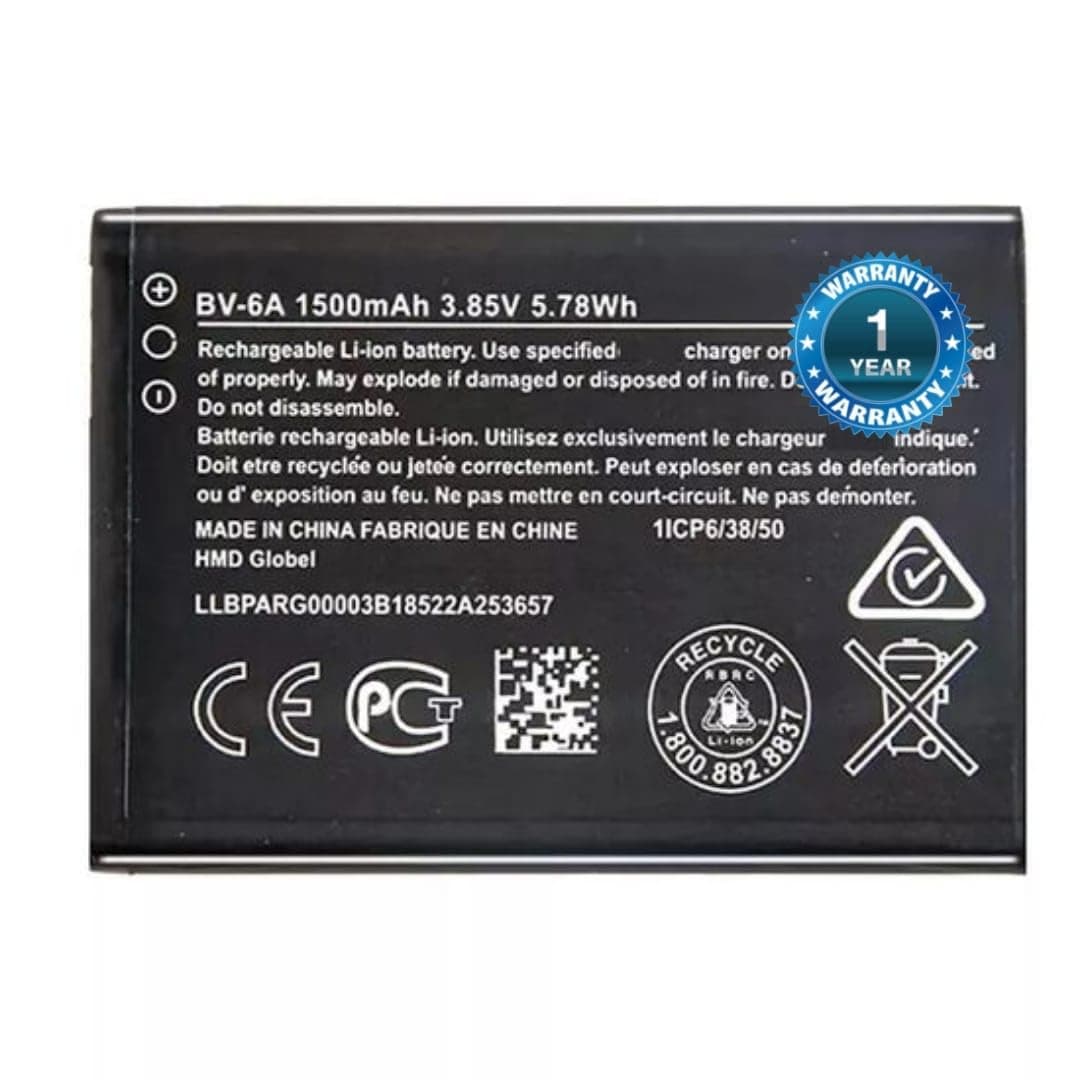 Original BV-6A Battery for Nokia 8110 4G / Banana 2060 3606 5250 C5-03 (1500mAH) Battery with 1 Year Warranty** (SEPAI85)