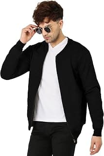 LEOTUDE CASUAL JACKET For Men's Loopknit Regular Fit Full Sleeve Zipper Bomber Jacket for men (Color: Black)