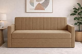Sofa-Cums-Bed | 3-Seater Foldable Sofa Couch with Armrest | Velvet Fabric Sofa for Living Room, Bedroom & Office-Golden-Color